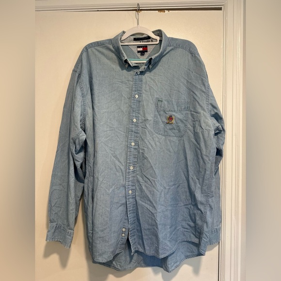 Vtg Y2K 90’s Men’s XXL Tommy Hilfiger Light Blue Denim Finish Long Sleeve Shirt. - Picture 1 of 11